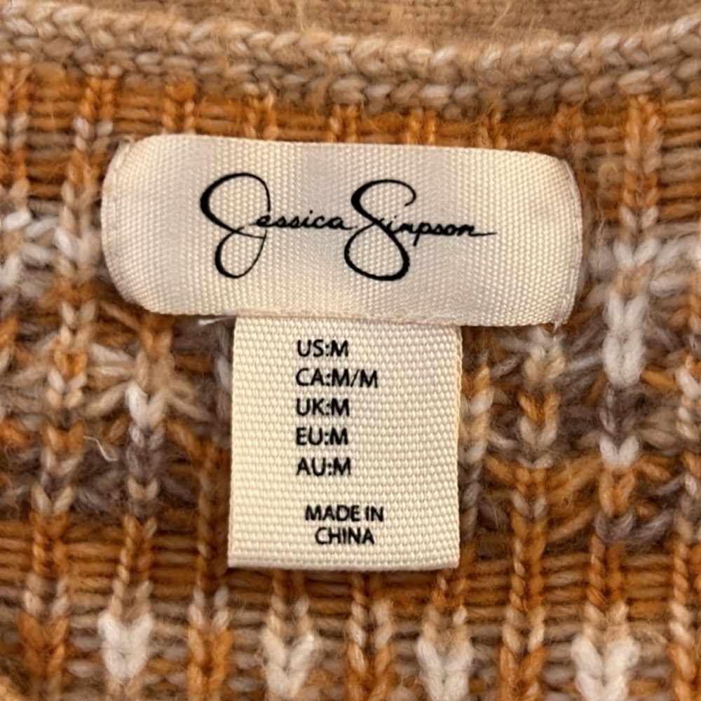 Jessica Simpson Fair Isle Super Soft Knit V-Neck Open Cardigan Sweater Size M - Picture 5 of 6